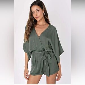 Olive Green Satin Romper